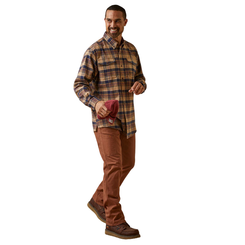 Ariat Men's Rebar Flannel DuraStretch Work Shirt - Tigers Eye Plaid