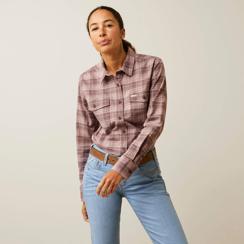 Ariat Women's Rebar Flannel DuraStretch Work Shirt - Peppercorn Plaid
