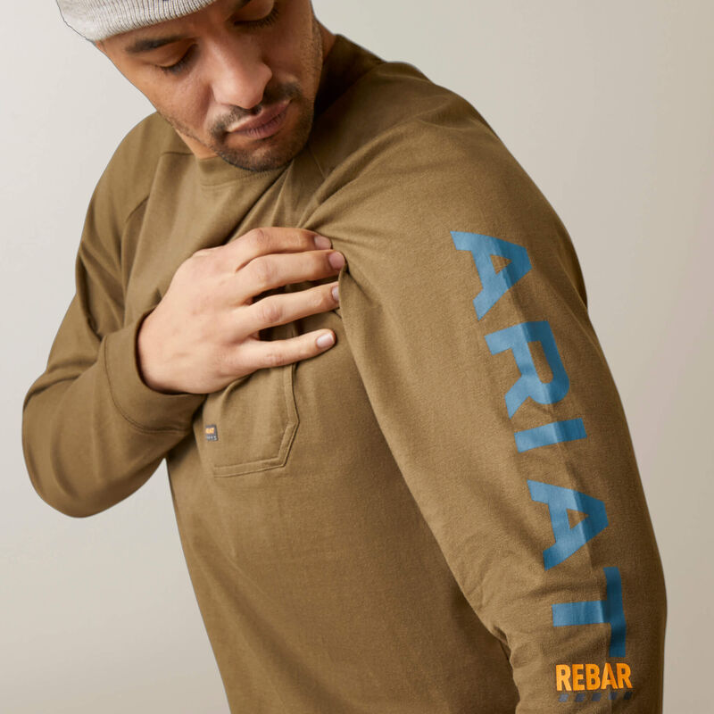 Ariat Men's Rebar Cotton Strong Graphic LS Tee - Beech/Indian Teal