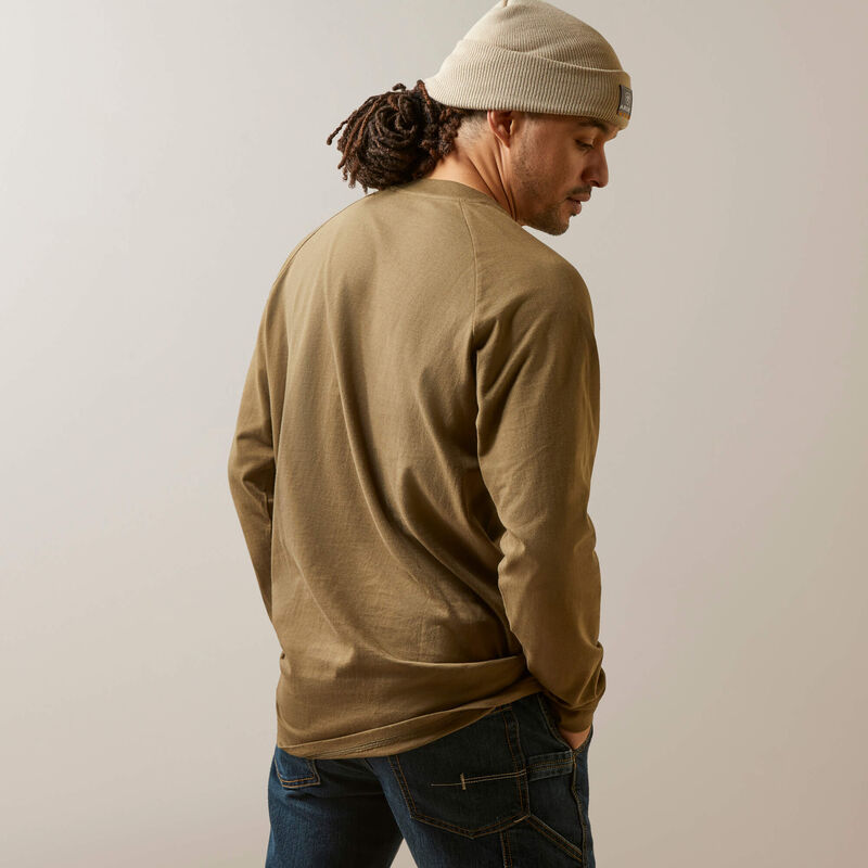 Ariat Men's Rebar Cotton Strong Graphic LS Tee - Beech/Indian Teal