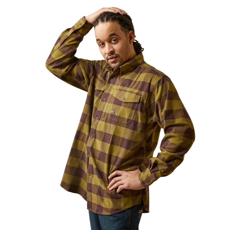 Ariat Men's Rebar Flannel DuraStretch Work Shirt - Avocado