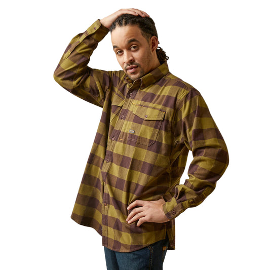 Ariat Men's Rebar Flannel DuraStretch Work Shirt - Avocado