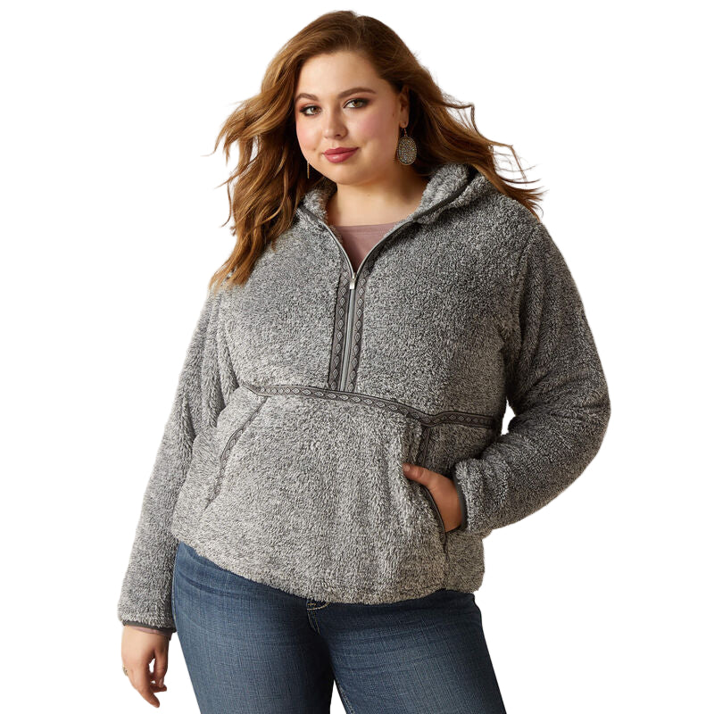 Ariat Women's Lurex Berber 1/2 Zip Hoodie - Salt & Pepper