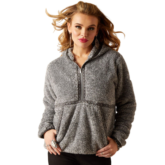 Ariat Women's Lurex Berber 1/2 Zip Hoodie - Salt & Pepper