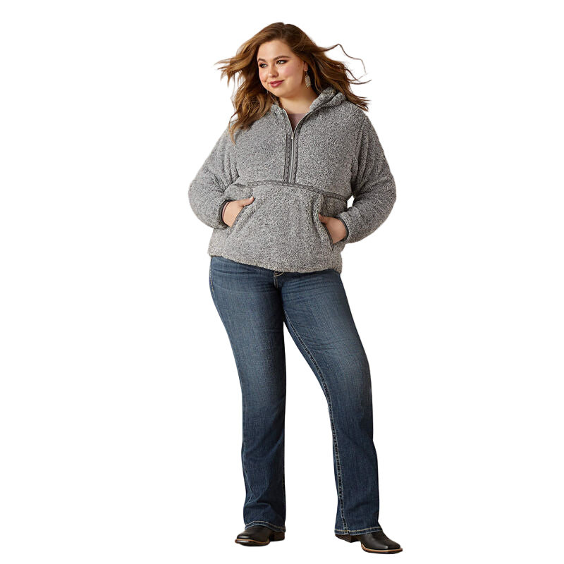 Ariat Women's Lurex Berber 1/2 Zip Hoodie - Salt & Pepper