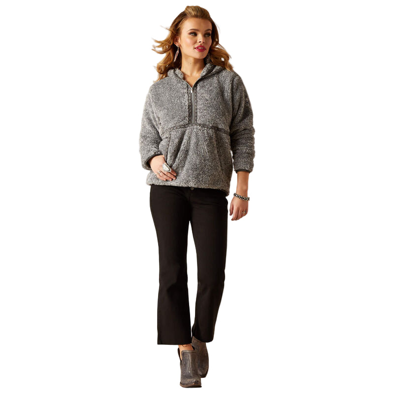 Ariat Women's Lurex Berber 1/2 Zip Hoodie - Salt & Pepper