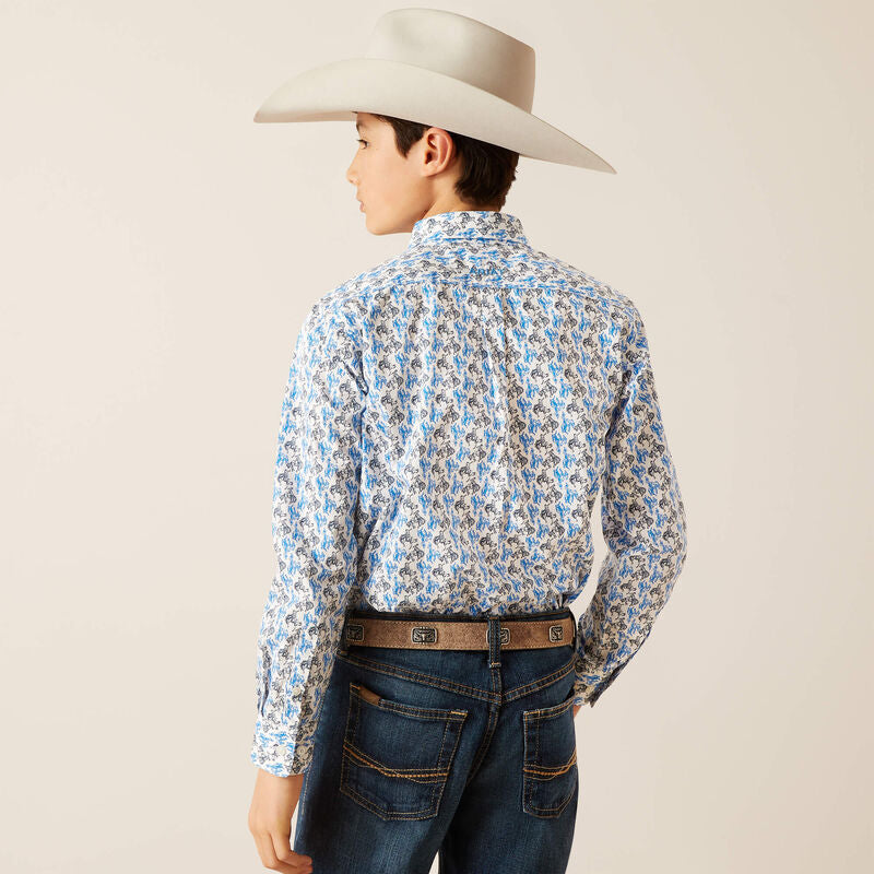 Ariat Boy's Peerce Classic Fit Shirt - White/Blue