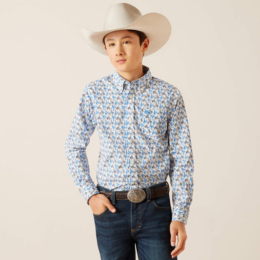 Ariat Boy's Peerce Classic Fit Shirt - White/Blue