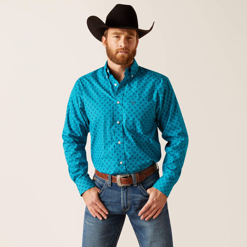 Ariat Men's Wrinkle Free Gael Long Sleeve Fitted Shirt - Enamel Blue