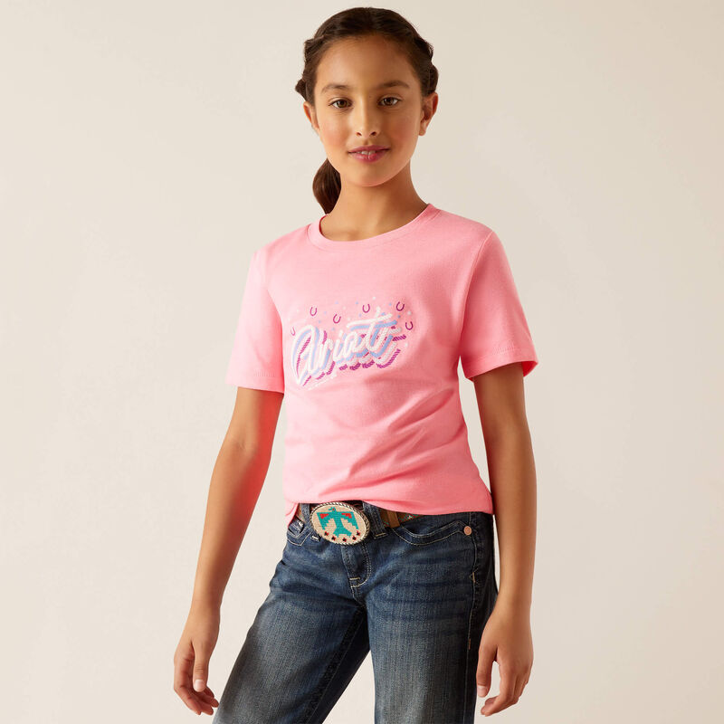 Ariat Girl's Rainbow Script T-Shirt - Neon Pink Heather