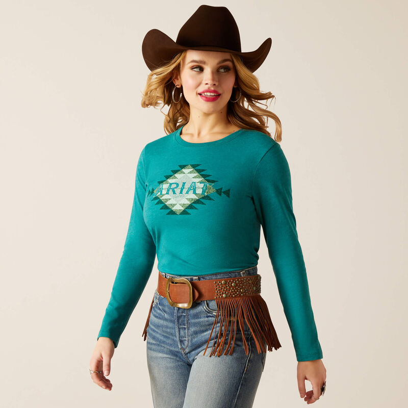 Ariat Women's Southwest Logo Long Sleeve T-Shirt - Teal Green Heather