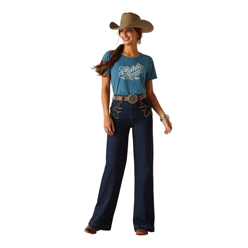 Ariat Women's Rainbow Script T-Shirt - Steel Blue Heather