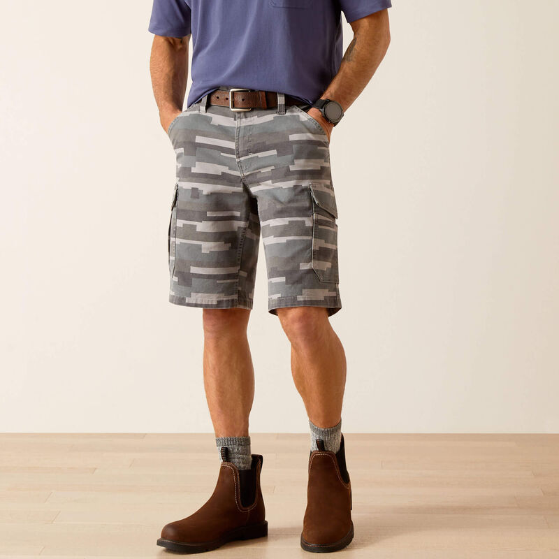 Ariat Men's Rebar DuraStretch Made Tough Cargo Shorts - Rebar Grey Masonry Camo