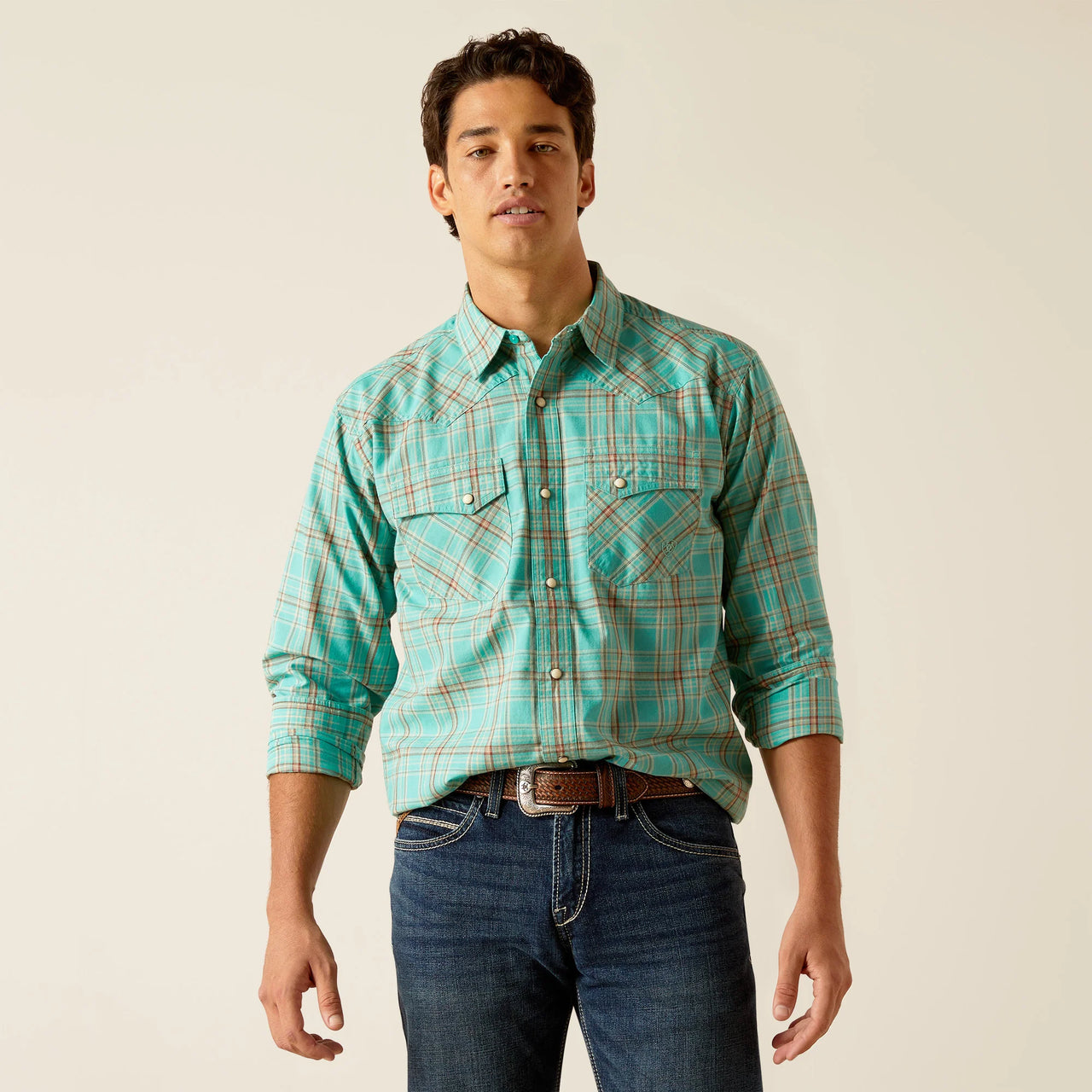 Ariat Men's Hudsyn Retro Snap Shirt - Blue Turquoise