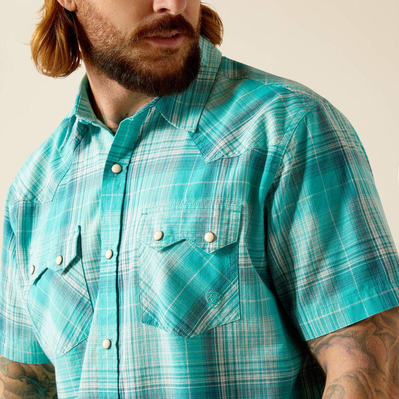 Ariat Men's Haddon Retro Snap Short Sleeve Shirt - Winter Aqua