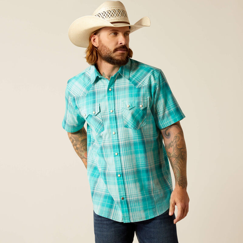 Ariat Men's Haddon Retro Snap Short Sleeve Shirt - Winter Aqua