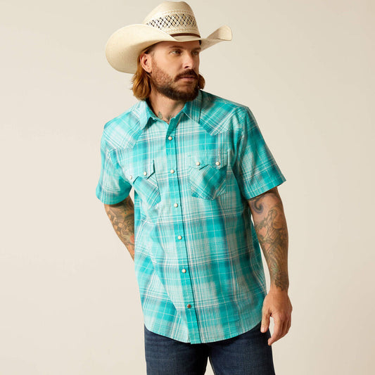 Ariat Men's Haddon Retro Snap Short Sleeve Shirt - Winter Aqua