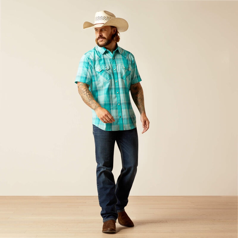 Ariat Men's Haddon Retro Snap Short Sleeve Shirt - Winter Aqua