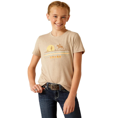 Ariat Girl's Cowgirl Desert Short Sleeve T-Shirt - Oatmeal Heather