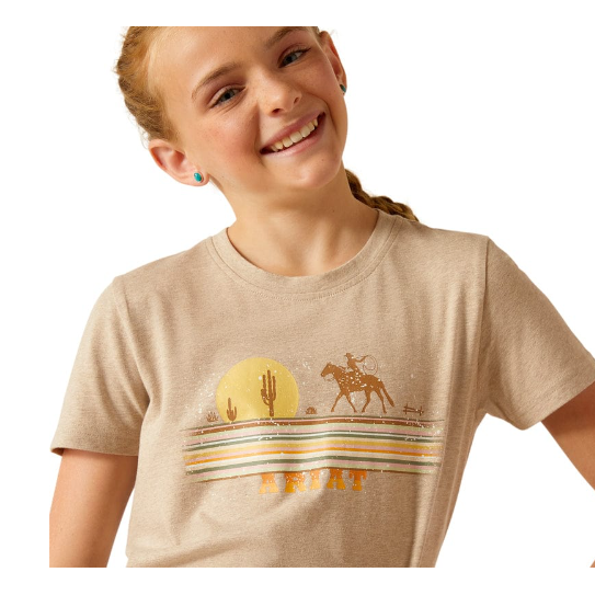 Ariat Girl's Cowgirl Desert Short Sleeve T-Shirt - Oatmeal Heather