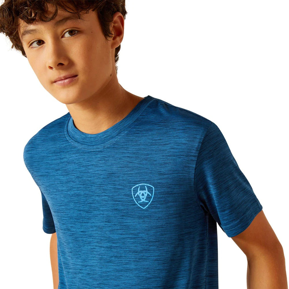 Ariat Boy's Charger South West Shield Short Sleeve T-Shirt - Poseidon
