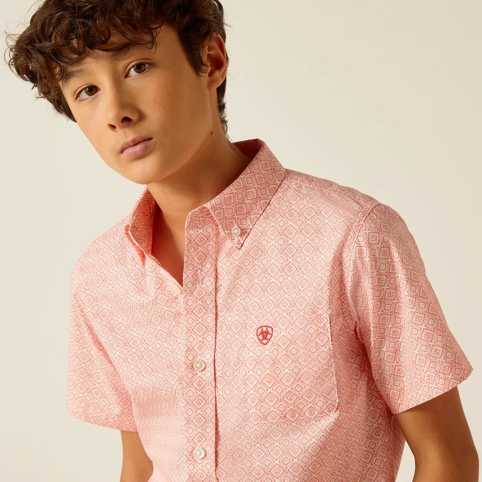 Ariat Boy's Kamden Classic Fit Short Sleeve Shirt - Coral