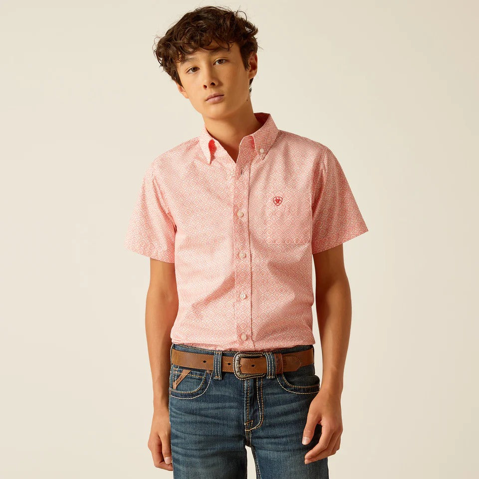 Ariat Boy's Kamden Classic Fit Short Sleeve Shirt - Coral