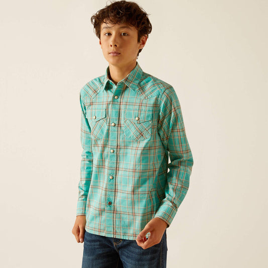 Ariat Boy's Hudsyn Retro Snap Shirt - Blue Turquoise