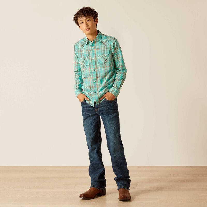 Ariat Boy's Hudsyn Retro Snap Shirt - Blue Turquoise