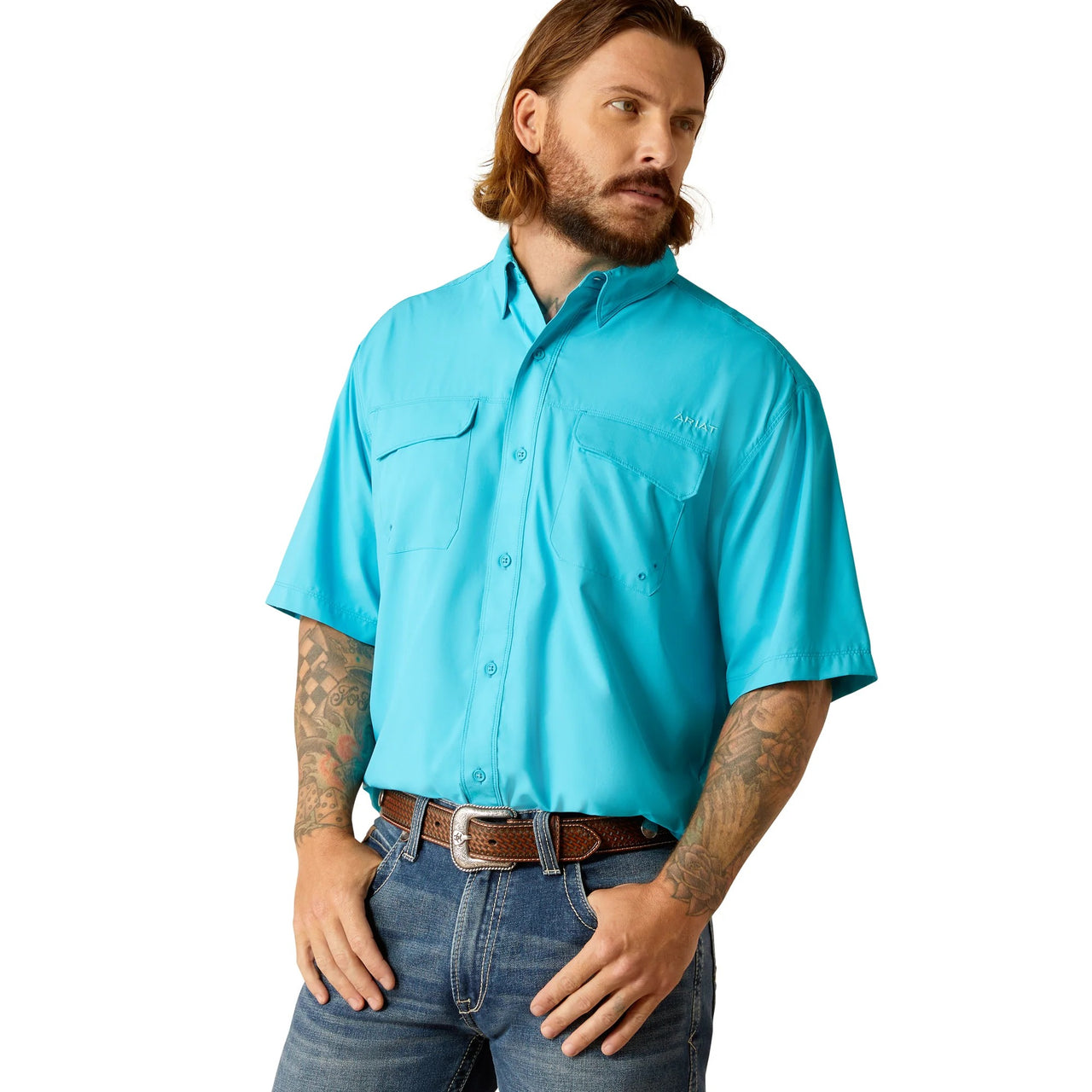 Ariat Men's VentTEK Outbound Classic Fit Short Sleeve Shirt - Turquoise Reef