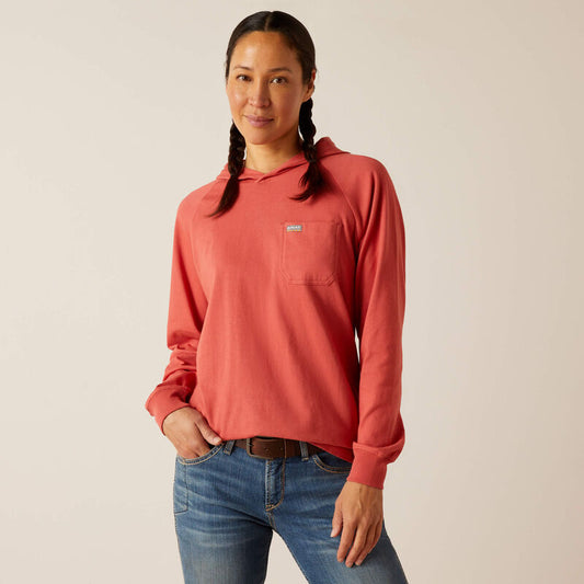 Ariat Women's Rebar Cotton Strong Hooded T-Shirt - Mineral Red