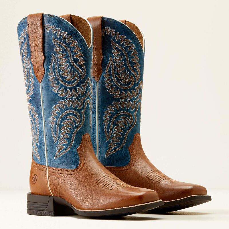 Ariat Women's Cattle Caite Stretchfit Western Boots - Roasted Peanut/Regatta Blue