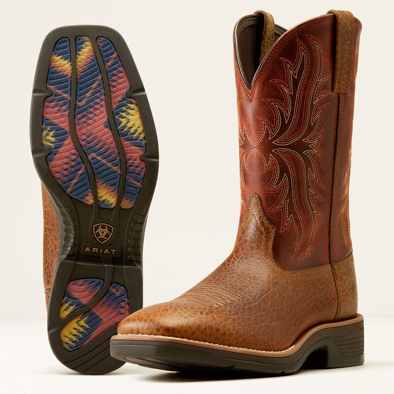 Ariat Men's Ridgeback Western Boots - Tan Bull Emboss/Orange Rust