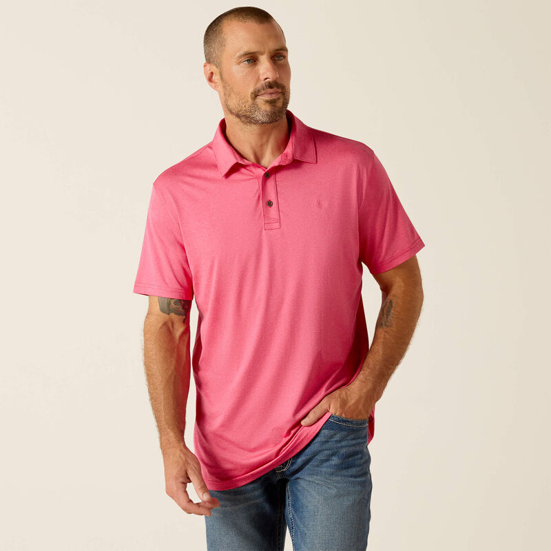 Ariat Men's Charger 2.0 Fitted Polo Short Sleeve Shirt - Pink Pulse