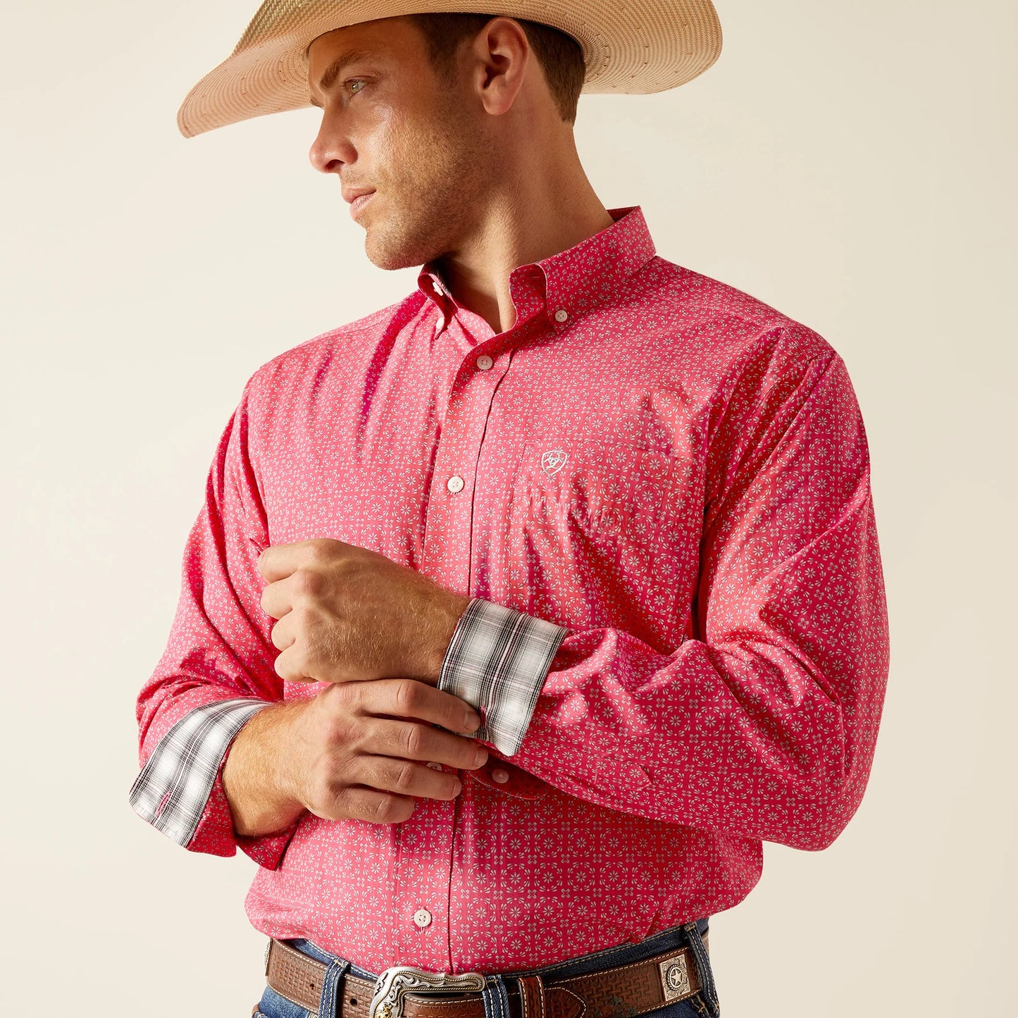 Ariat Men's Wrinkle Free Brennan Long Sleeve Shirt - Pink