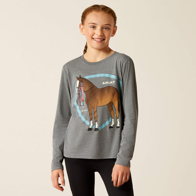 Ariat Girl's Champion Pony Long Sleeve Shirt - Heather Grey