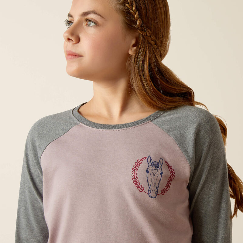 Ariat Girl's Heart Star Long Sleeve Shirt - Purple Dove Heather/Heather Grey