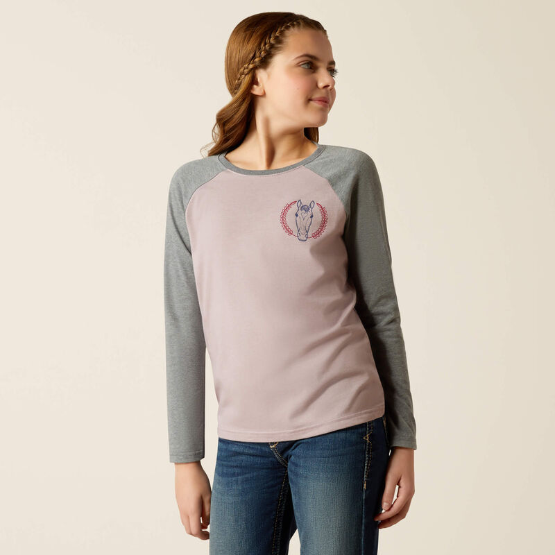 Ariat Girl's Heart Star Long Sleeve Shirt - Purple Dove Heather/Heather Grey