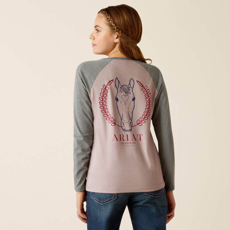 Ariat Girl's Heart Star Long Sleeve Shirt - Purple Dove Heather/Heather Grey