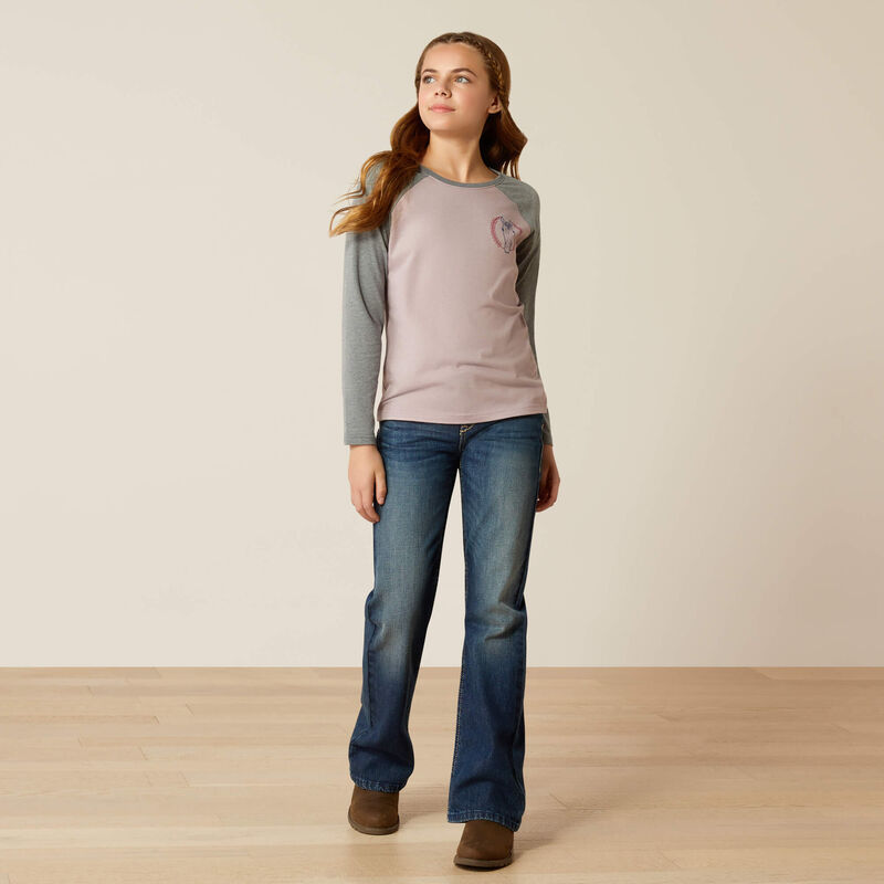 Ariat Girl's Heart Star Long Sleeve Shirt - Purple Dove Heather/Heather Grey