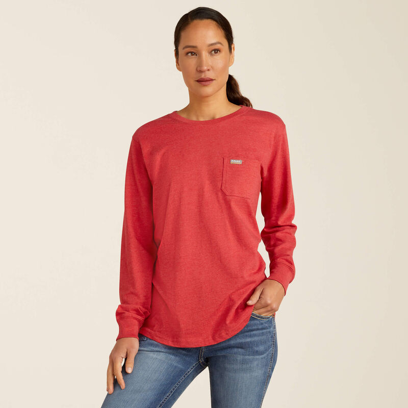 Ariat Women's Rebar Cotton Strong Quality Long Sleeve T-Shirt - American Beauty/Heather