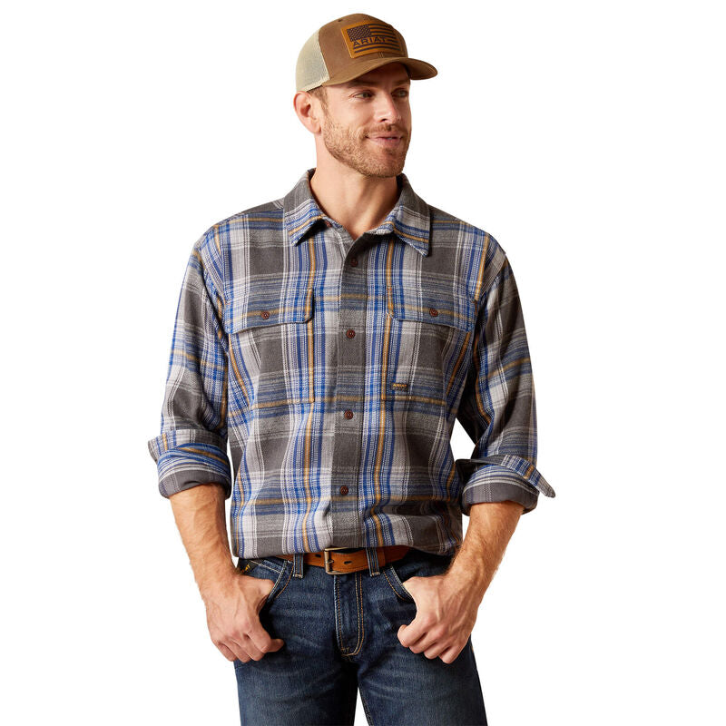 Ariat Men's Heavy Flannel  Long Sleeve Work Shirt- Charcoal Heather