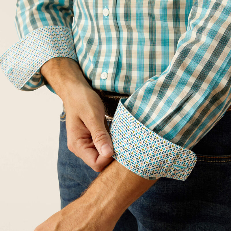 Ariat Men's Wrinkle Free Gordie Fitted Long Sleeve Shirt - Teal