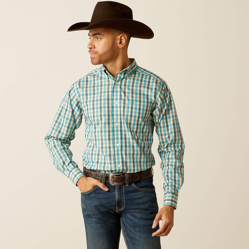 Ariat Men's Wrinkle Free Gordie Fitted Long Sleeve Shirt - Teal