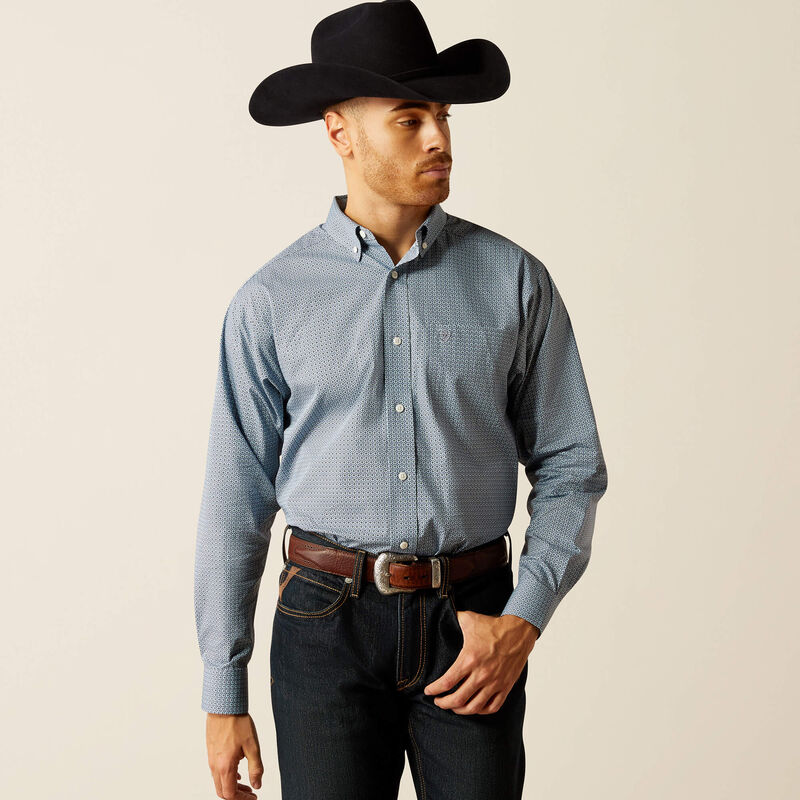 Ariat Men's Wrinkle Free Leonard Classic Fit Shirt - Light Blue