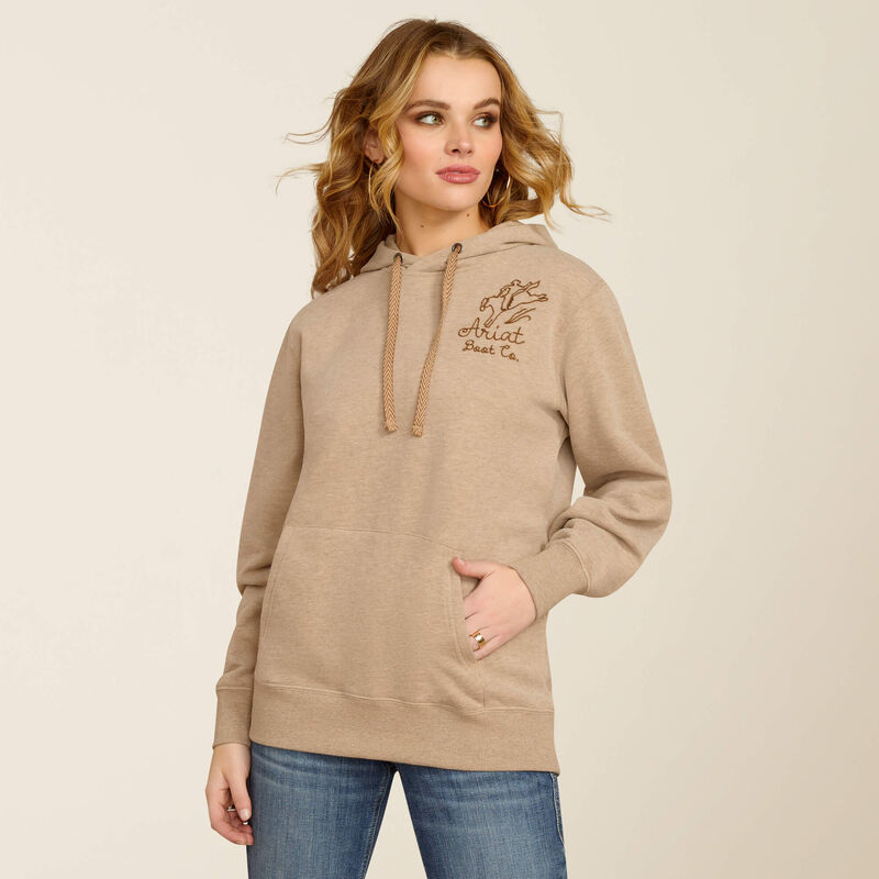 Ariat Women's Bronco Stitch Hoodie- Dark Oatmeal Heather