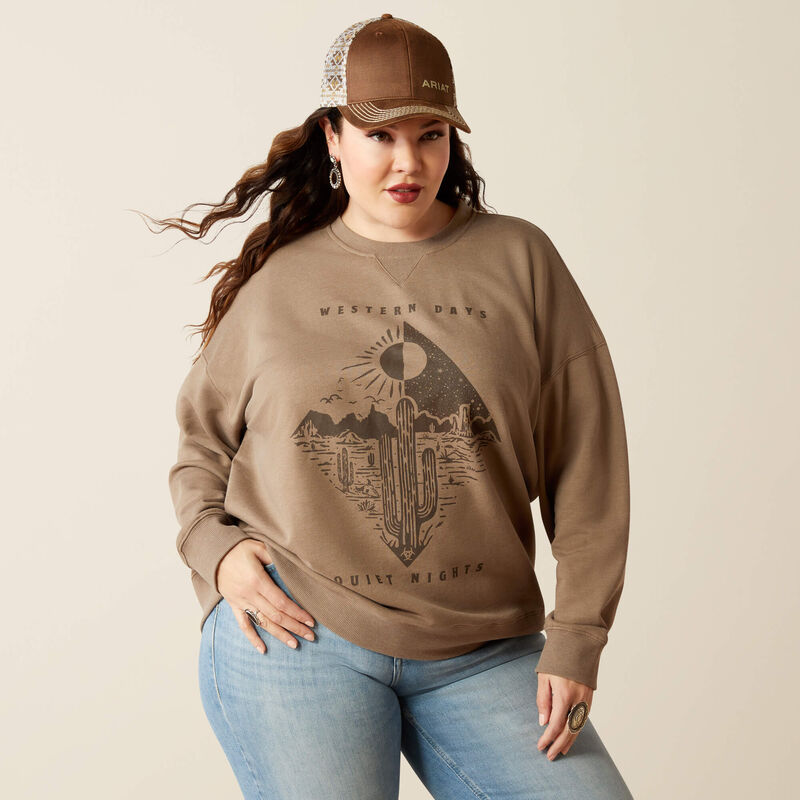 Ariat Women's Western Day Oversized Sweatshirt - Dark Khaki