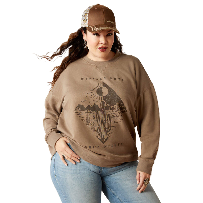 Ariat Women's Western Day Oversized Sweatshirt - Dark Khaki