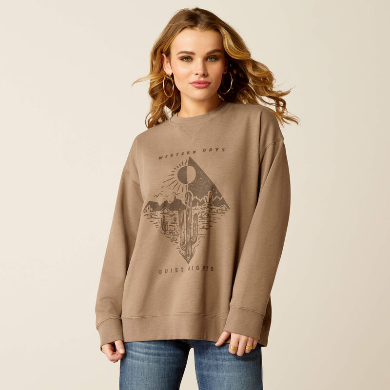 Ariat Women's Western Day Oversized Sweatshirt - Dark Khaki