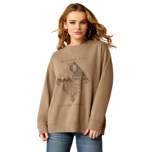 Ariat Women's Western Day Oversized Sweatshirt - Dark Khaki